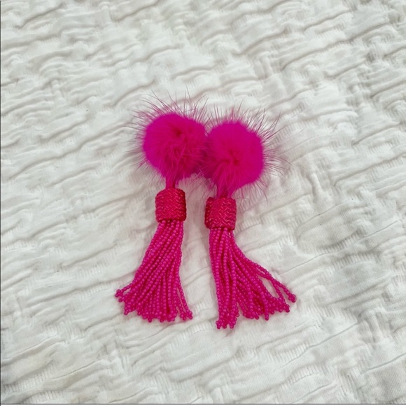 Mignonne Gavigan Pink MINK Tassel Beaded Earrings NYE